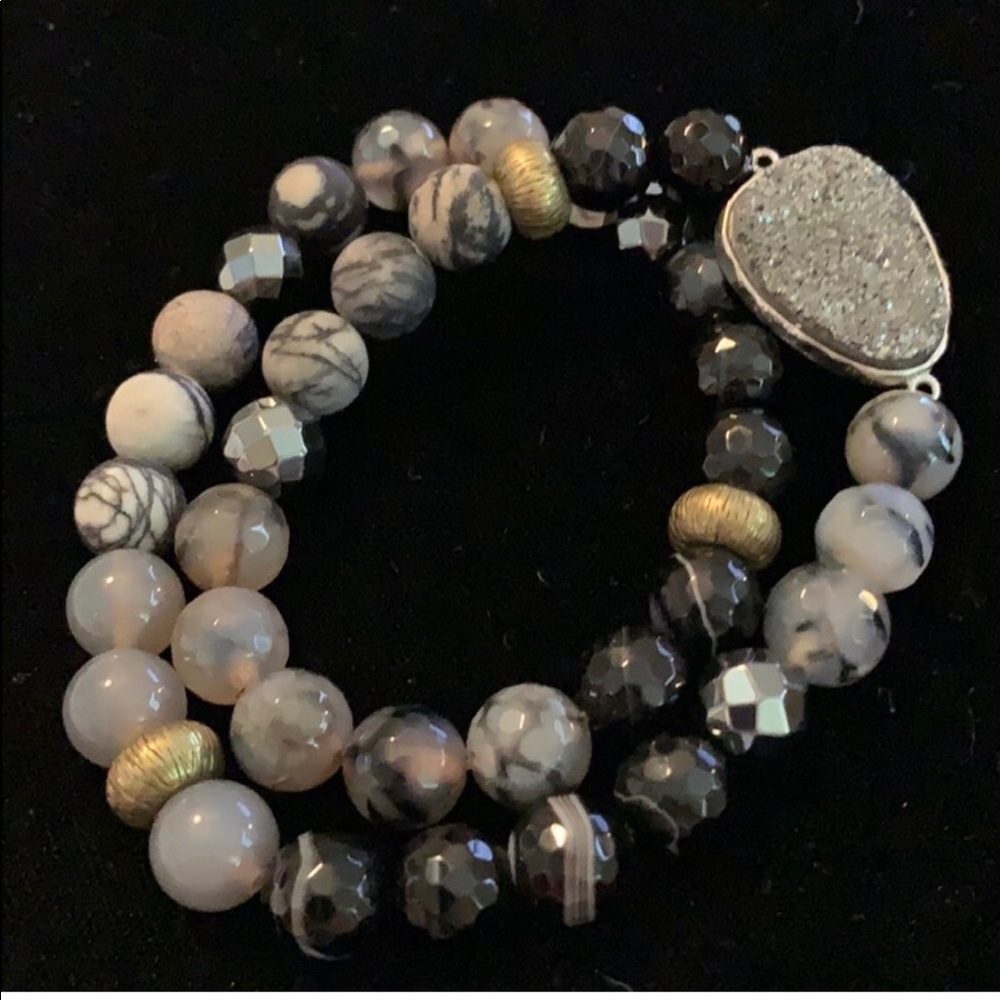 Silpada agate, brass, druzy, hematite and sterling silver bracelet